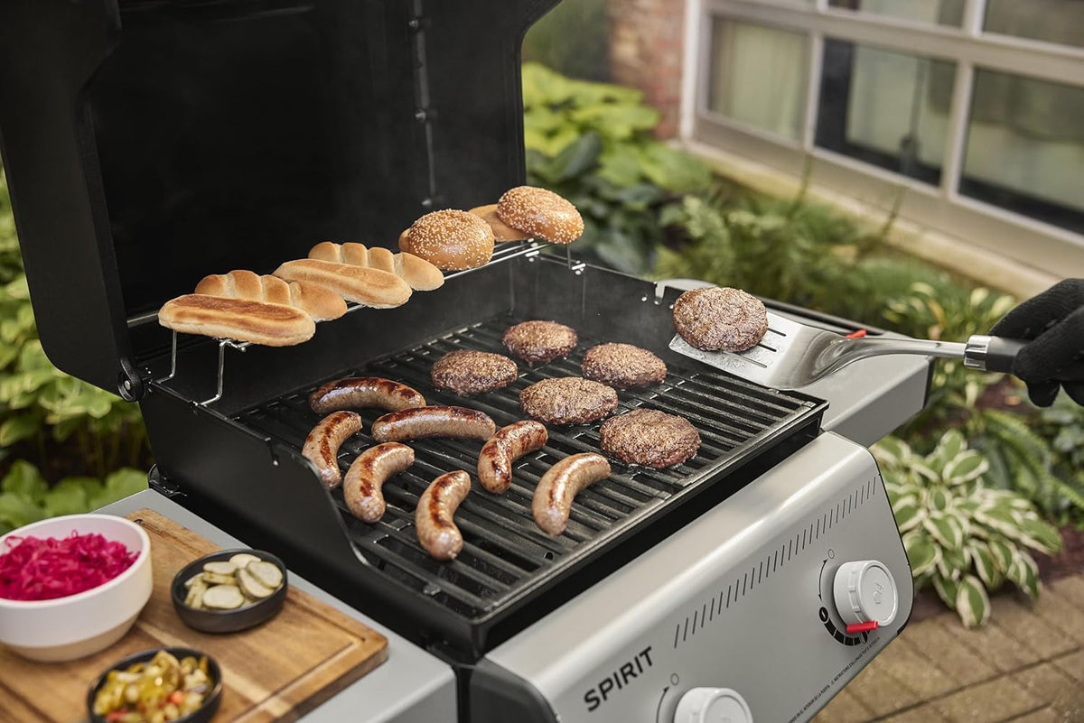 Barbacoa de gas Weber Spirit E-210, 2 quemadores, superficie de cocción 51 x 46 cm, termómetro en la tapa, 2 ruedas, negro/plata (1500838)