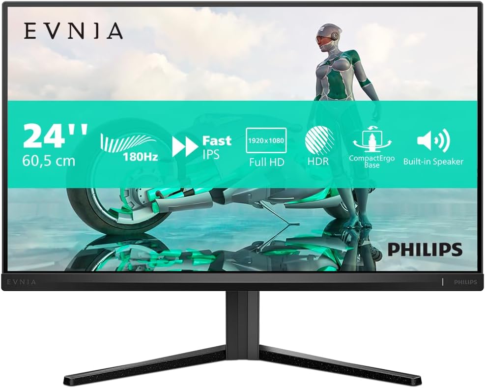 Philips 24M2N3200AM - Monitor de juegos Full HD de 24 pulgadas, 180 Hz, 1 ms GtG, FreeSync Prem., compatible con G-Sync (1920x1080, 2X HDMI, DisplayPort) Negro/Gris