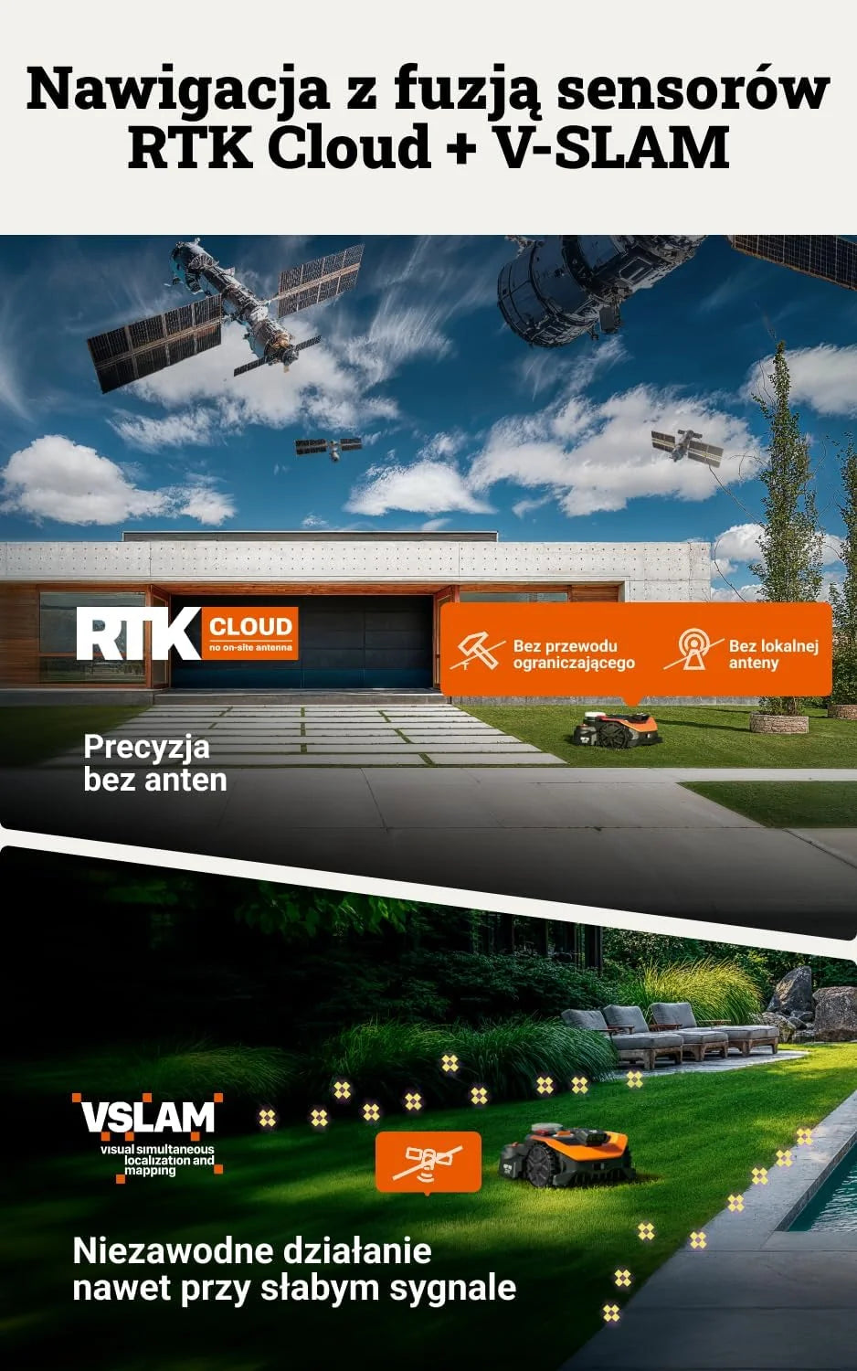 WORX Landroid Vision Cloud WR308E 2WD robot koszący bez kabla ograniczającego do 800 m² (wykrywanie przeszkód AI, nawigacja VSLAM+RTK Cloud, automatyczne mapowanie, aplikacja, Cut-to-zero)