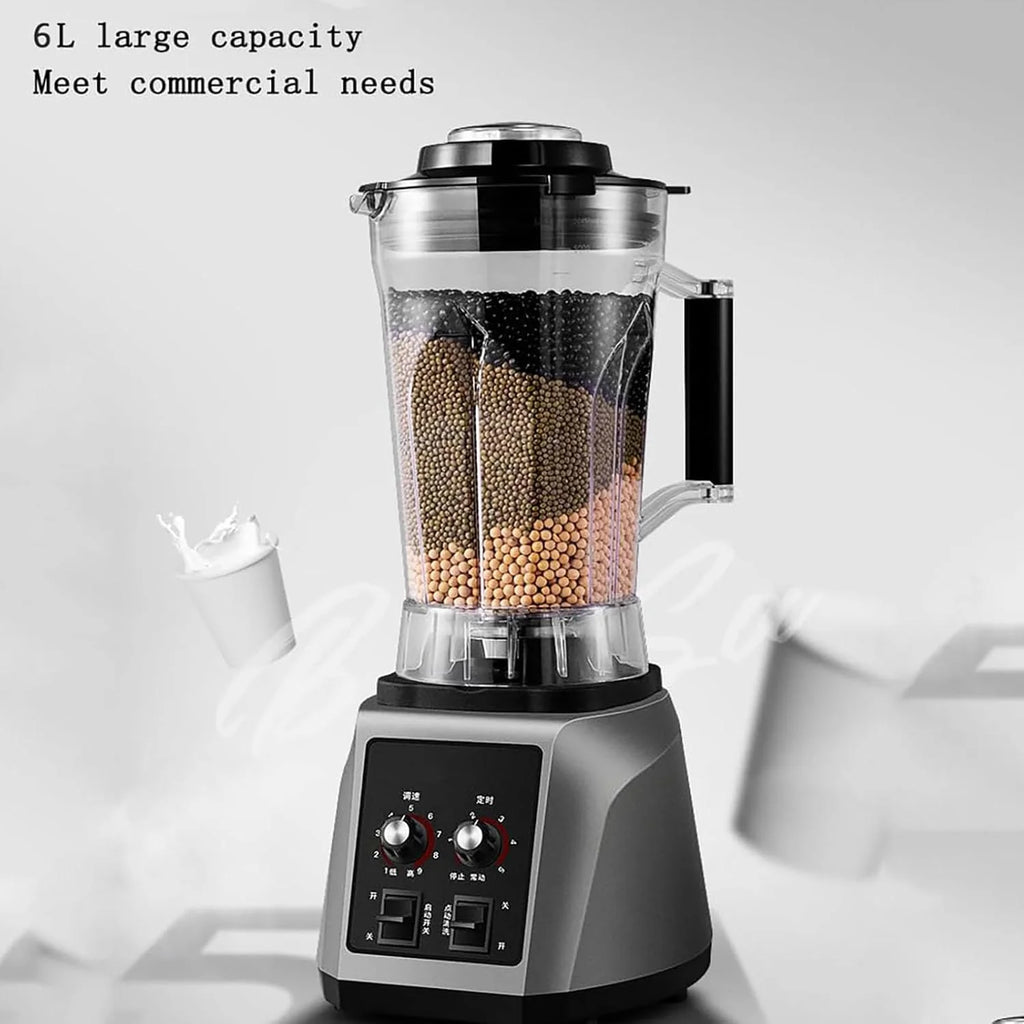 Blender Profesjonalny 2200W, Automatyczny Automat do Mleka Sojowego 6L z 8 Ostrzami i 9 Prędkościami - Wysokoobrotowy Blender 48000RPM do Koktajli Mlecznych, Soków, Kruszenia Lodu i Orzechów
