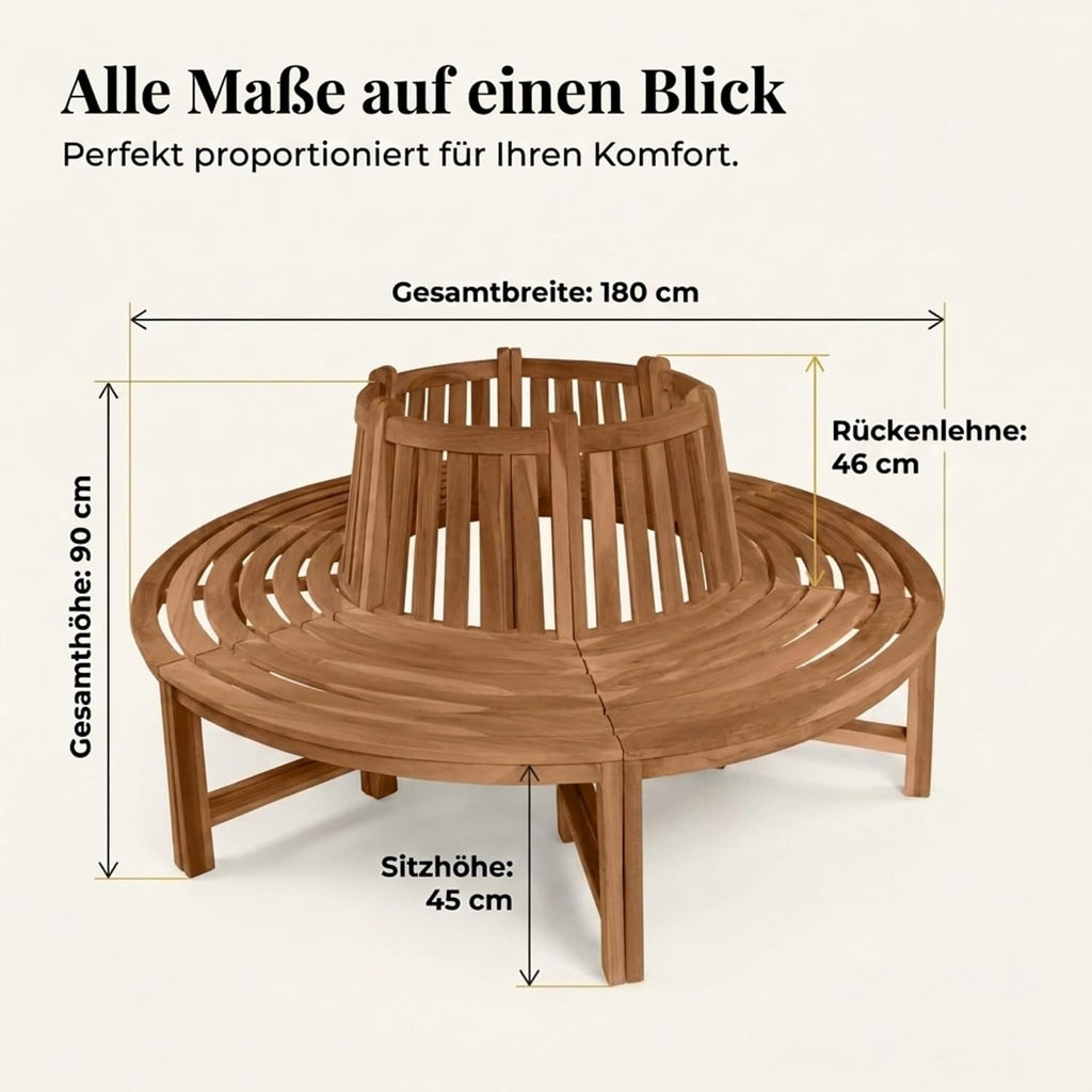 Banco circular premium SAM Timo de 180 cm, banco circular de 360° para árboles de madera maciza de teca, banco de jardín resistente a la intemperie con capacidad para hasta 8 personas, banco circular de madera para jardín y terraza