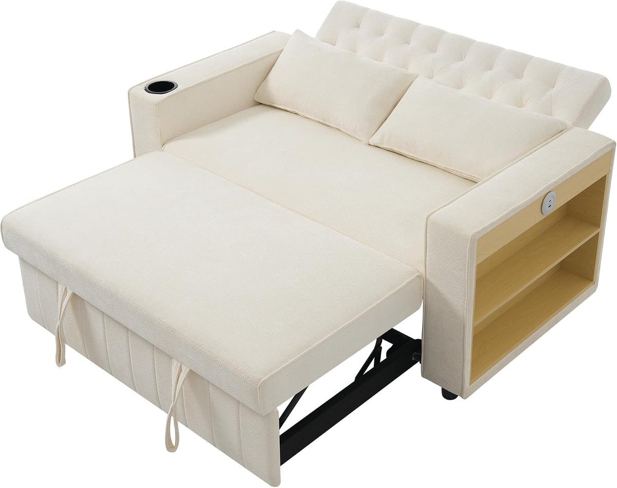 Sofá cama multifuncional 3 en 1 Merax con almacenamiento, USB y portavasos – Sofá cama de 2 plazas moderno y extensible para salón y habitación de invitados