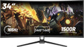 Monitor Curvo LXZ de 34 pulgadas, 165Hz, 1500R, WQHD, pantalla sin bordes, 98% sRGB, ángulo de visión de 178°, puerto de pantalla HDMI - Negro