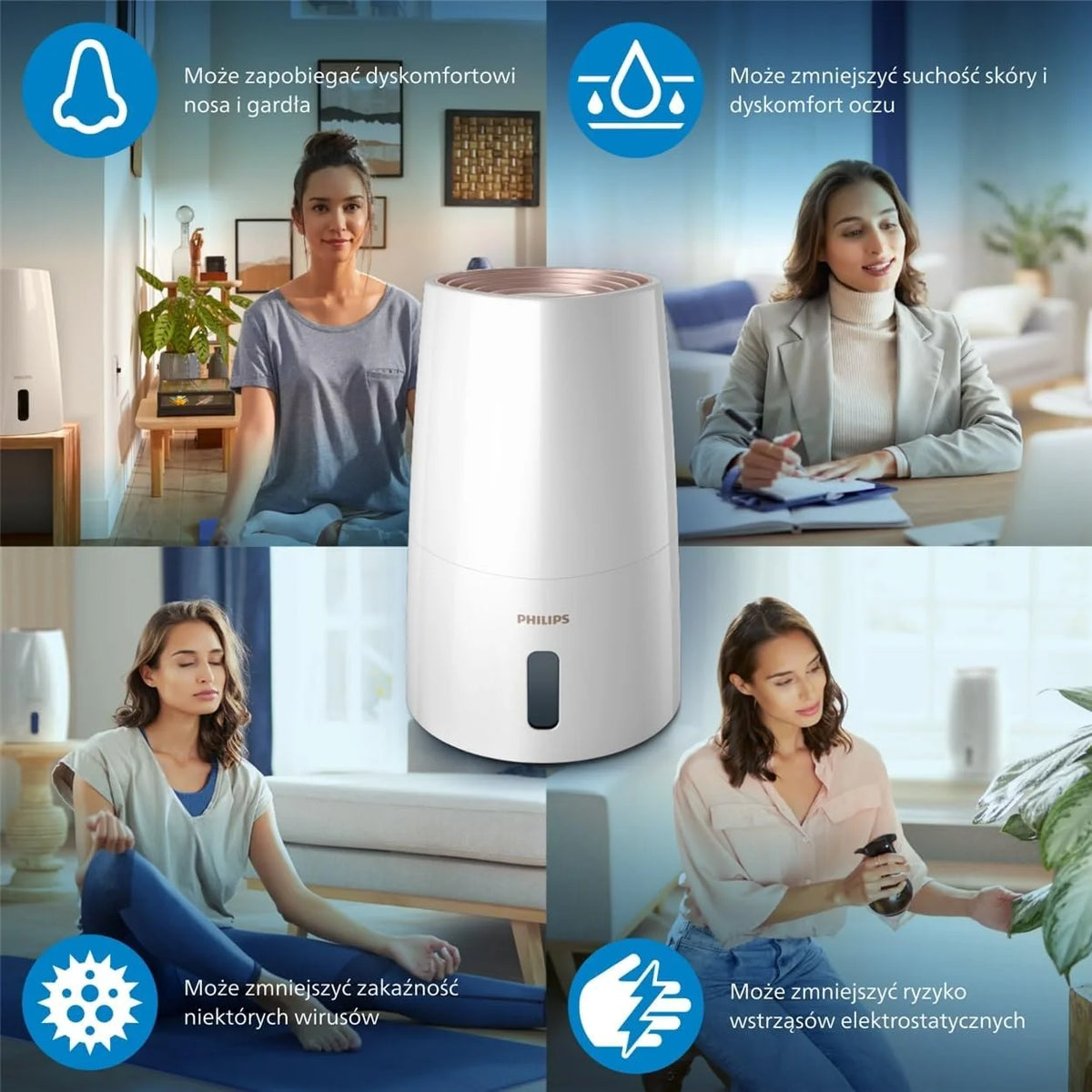 Philips Nawilżacz Ewaporacyjny serii 3000, do 45 m², NanoCloud, 3 l, Biały