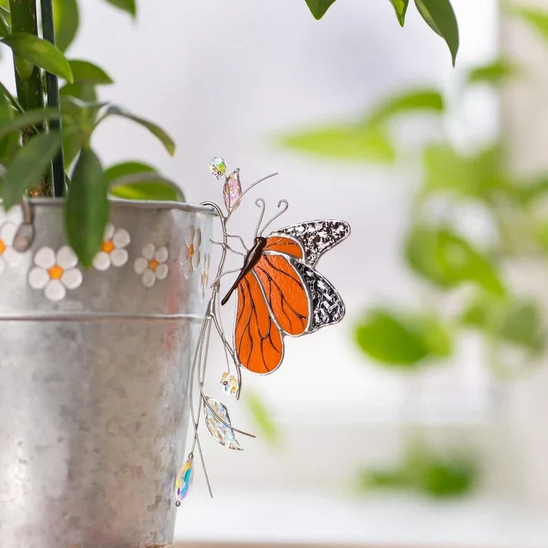 Atrapasueños de cristal Monarch para plantas - Mariposa de vidriera