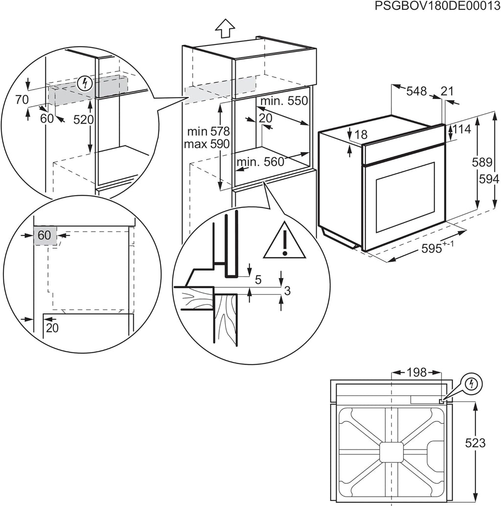 Horno empotrable AEG – Serie 5 Aire caliente circular: resultados de cocción uniformes en 3 niveles – Autolimpieza por pirólisis – 25 programas automáticos – Pantalla táctil LED – Calentamiento rápido – Negro – BPE53516AB
