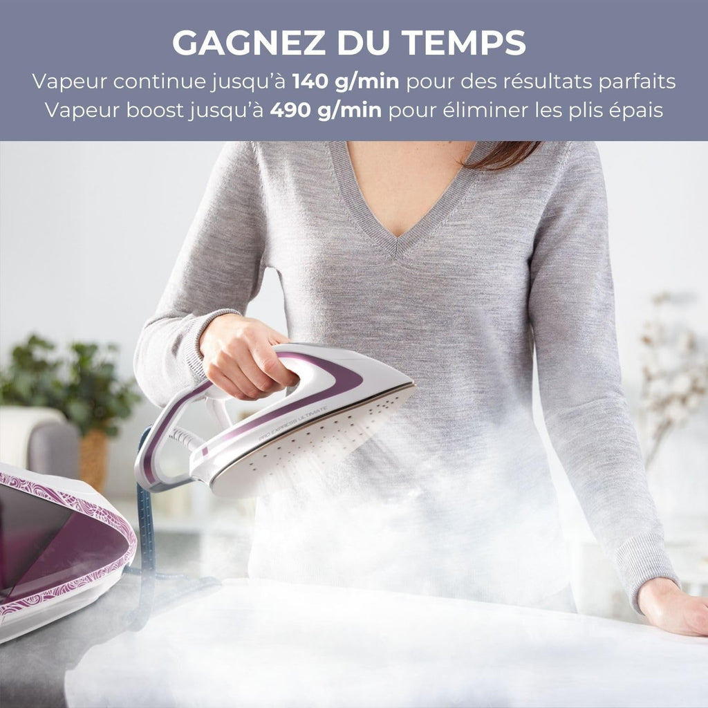Calor Pro Express Ultimate, Centro de planchado de alta presión, 7,3 bares, caudal de vapor 490 g/min, 5 ajustes, fabricado en Francia, GV9560C0