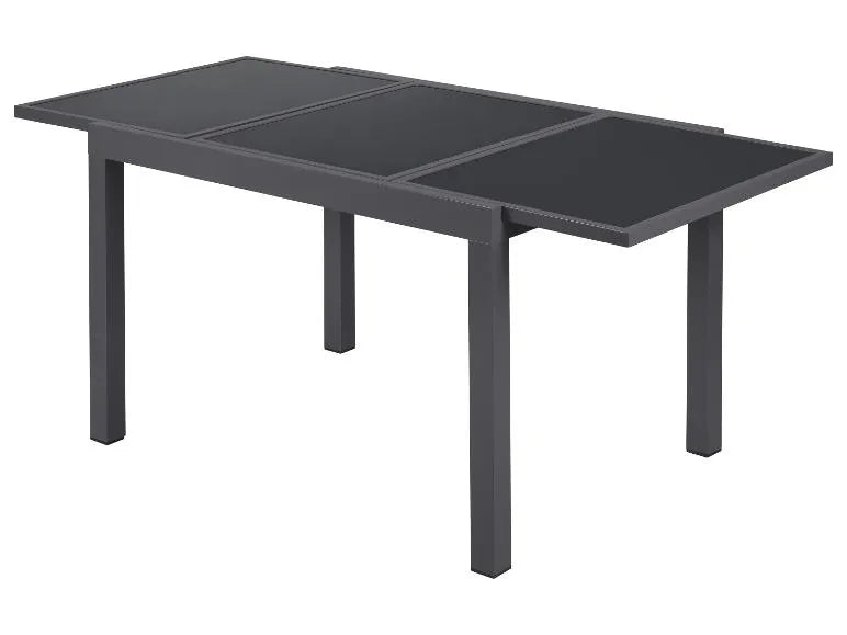 Conjunto de aluminio "Houston", 9 piezas: mesa extensible y 8 sillas de respaldo alto, gris