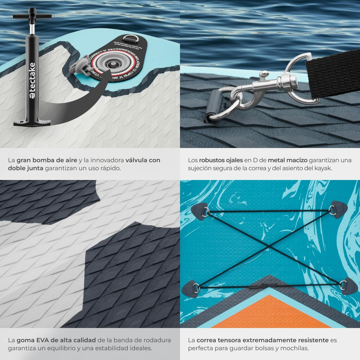 tectake® Tabla de Stand Up Paddle Hinchable, incluye remo 2 en 1, asiento de kayak, bomba de aire, mochila de transporte, Stand Up Paddle, accesorios para paddle surf, tabla hinchable