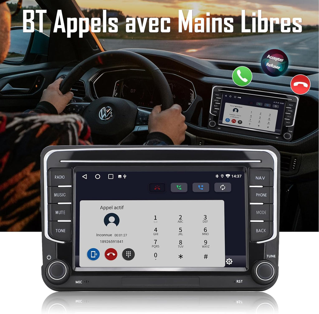 MRSXWPY Autorradio 2 DIN, Radio de coche de 7" para VW Golf, Passat, Seat, Touran, Skoda, CarPlay y Android Auto, Controles en el volante, Pantalla táctil y botones físicos, EQ, FM, Navegación GPS, MirrorLink