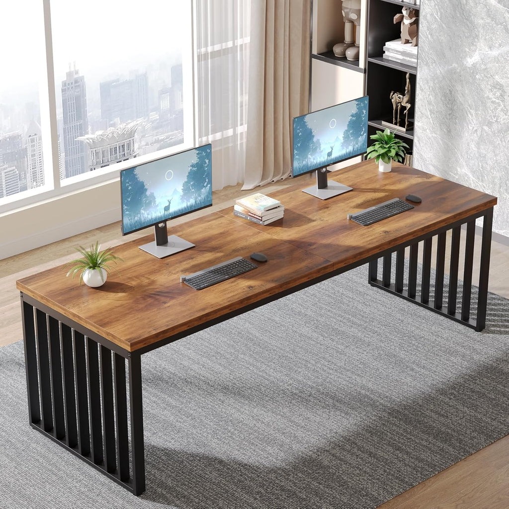 Escritorio Tribesigns de 180 cm, mesa de computadora grande, escritorio para PC, mesa de oficina con estructura de metal resistente, estación de trabajo para oficina en casa, mesas de despacho, mesa de conferencias (sin silla) (marrón)