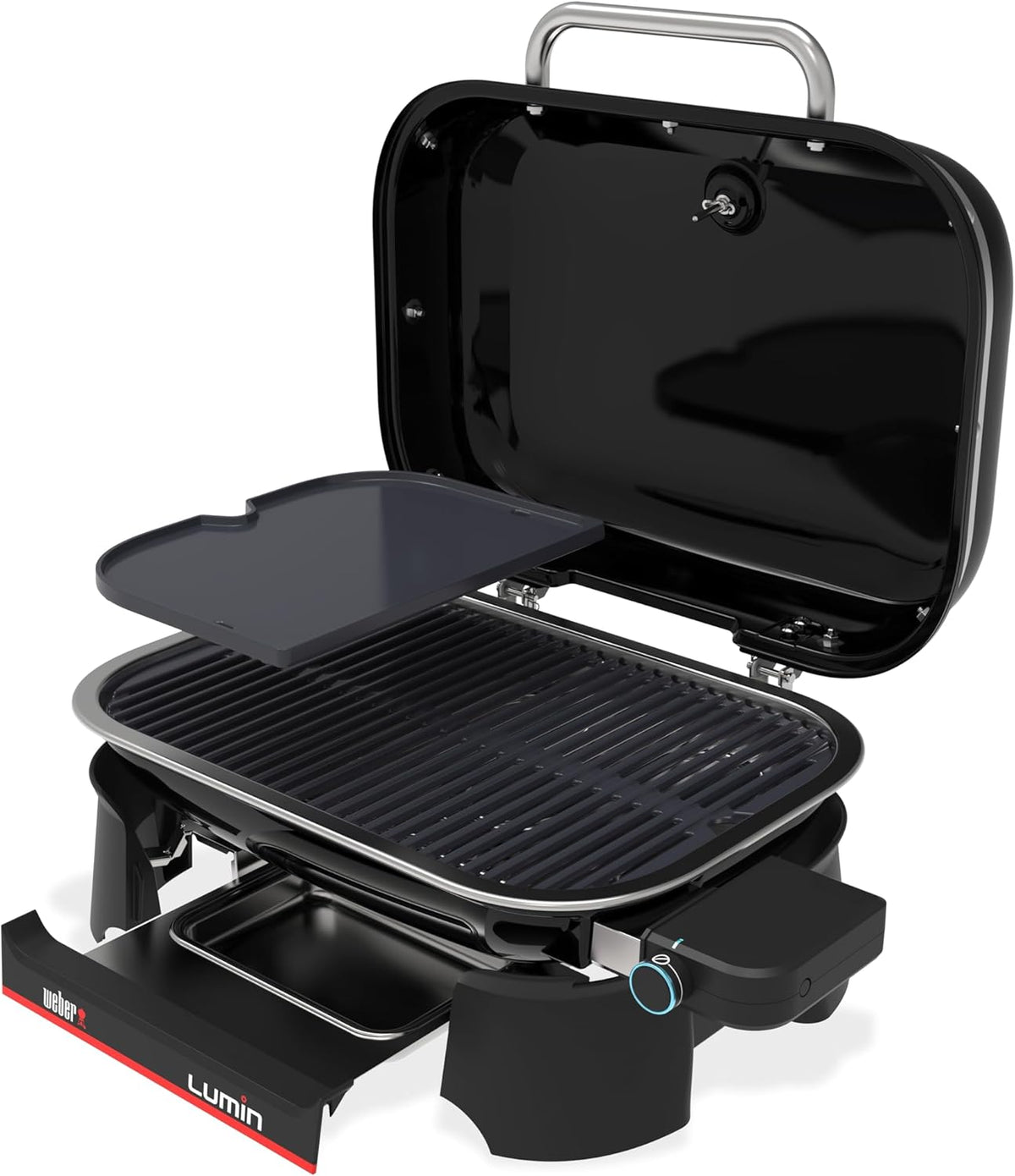 Barbacoa eléctrica Weber Lumin, hasta 315 °C, con termómetro en la tapa, rejillas de hierro fundido vitrificado, superficie de cocción de 33 x 49 cm, negro (1502045)