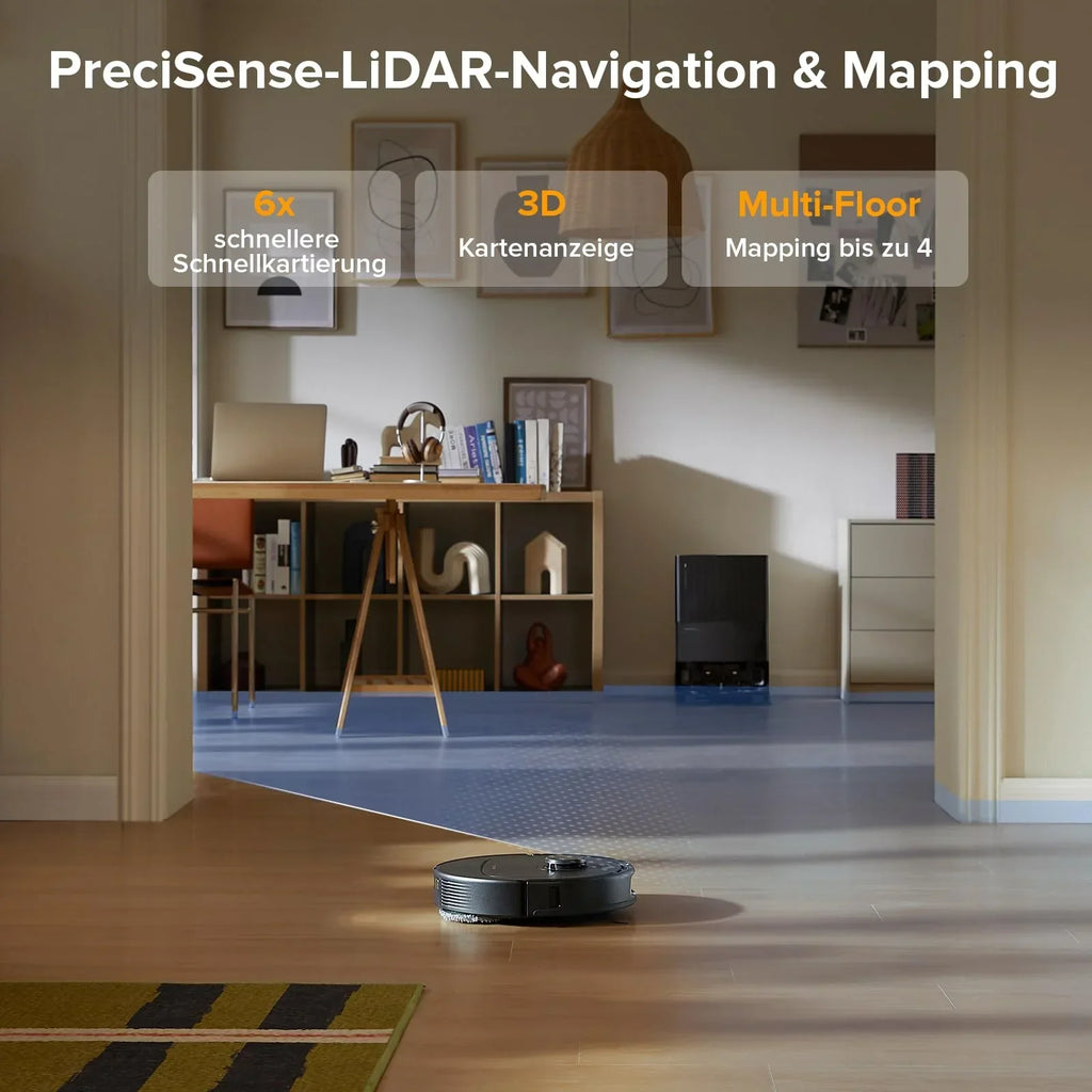 Roborock QV 35A Robot aspirador y fregasuelos con 8000 Pa de potencia de succión, Reactive Tech, elevación de mopa de 10 mm, LiDAR y base todo en uno