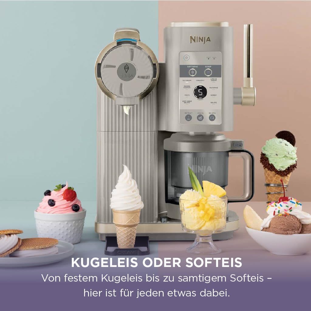 Heladera Ninja CREAMi Scoop & Swirl con 2 recipientes, 13 funciones, para helados, helado suave, gelato, sorbetes, batidos y más, con función Mix-In, Stone Gold NC701EUSTGD