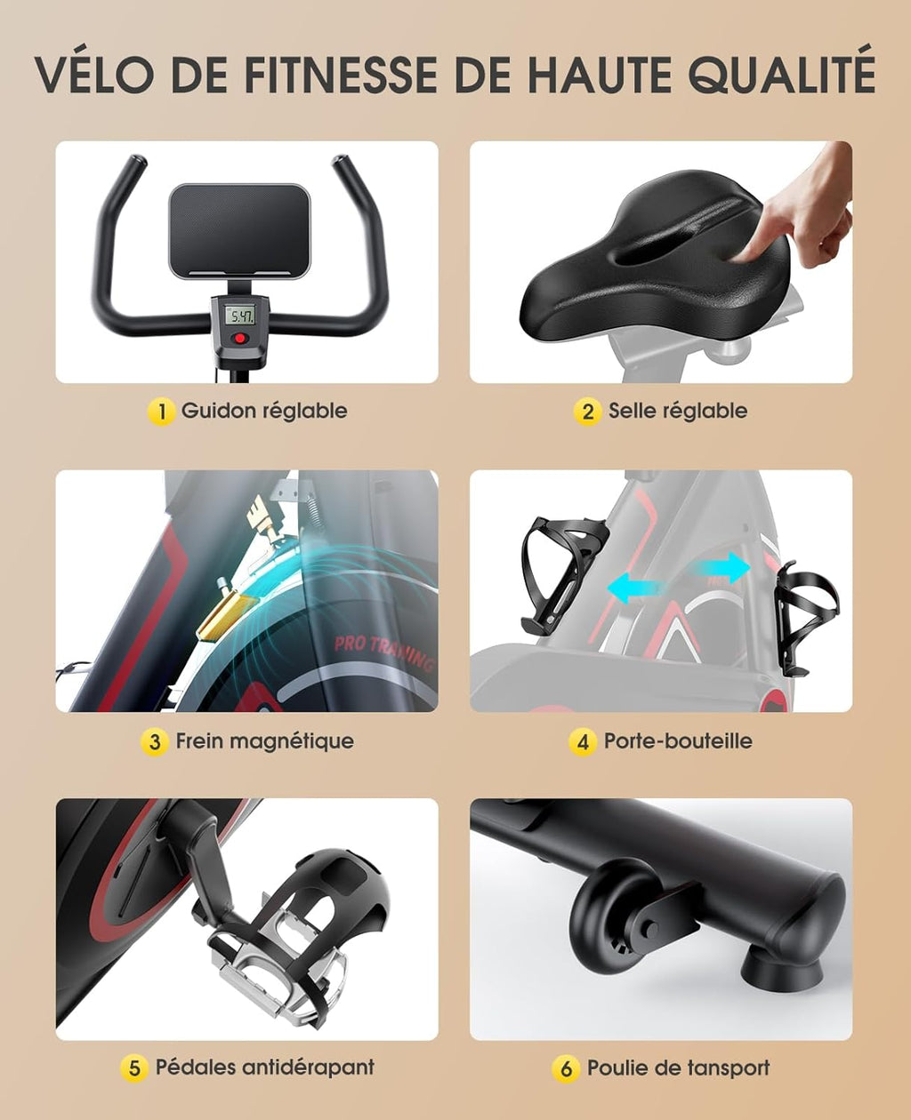 TOPUTURE Bicicleta estática conectada con App, bicicleta estática con 100 niveles de resistencia magnética, silenciosa, ergómetro LCD, bicicleta de ejercicio cardiovascular, personalice su deporte en casa, capacidad 150 kg