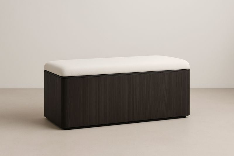 Banco de almacenamiento rectangular 120x40x45 cm madera tela blanco