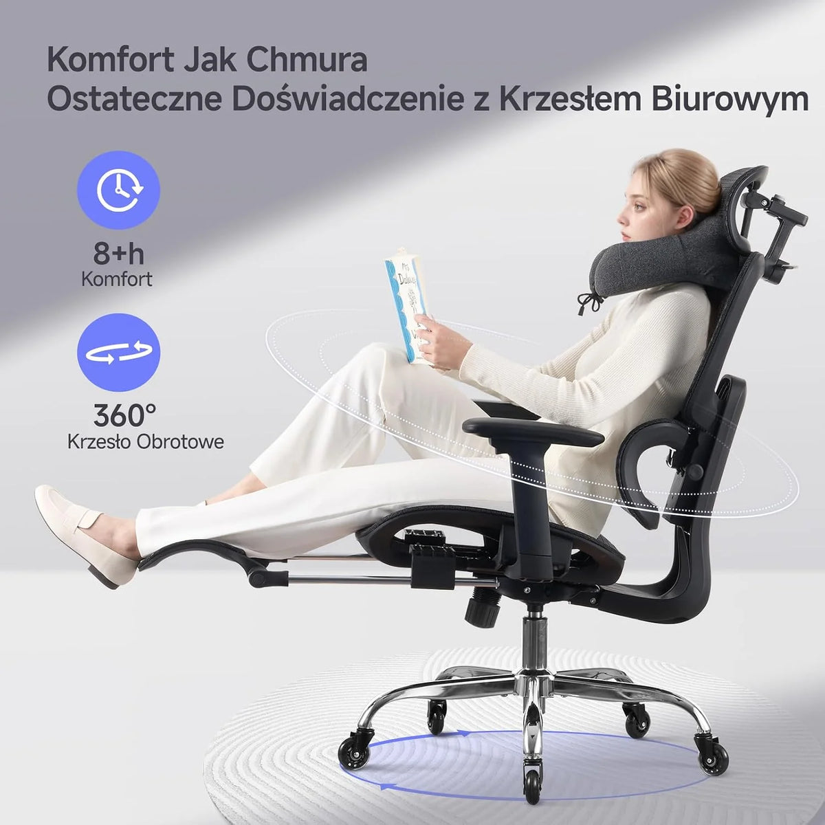 LarkLeaves Ergonomiczny Fotel Biurowy z Podnóżkiem Czarny L10 Pro