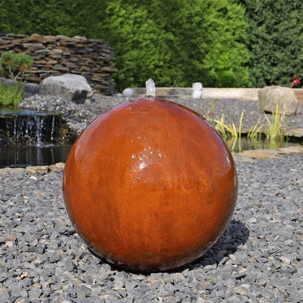 Fuente de esfera de acero corten CLGarden CSB50, fuente de jardín, juego de agua, esfera de óxido, fuente ornamental con iluminación LED
