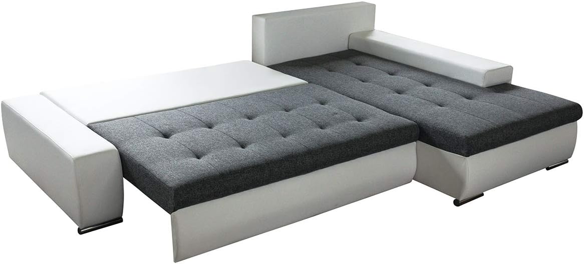 Sofá esquinero con función cama Faris - Sofá con arcón, sofá grande, conjunto de sofás, conjunto de sofás, sofá rinconera, cama (Negro + Grafito (Madryt 1100 + Inari 94), sofá esquinero derecho)
