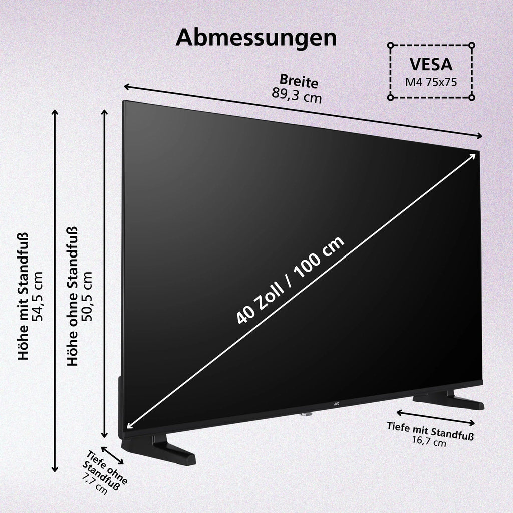 Televisor JVC de 40 pulgadas Smart TV VIDAA Full HD HDR con pantalla de 100 cm de diagonal y triple sintonizador integrado, televisor LED LT-40VDF2555 (2026)