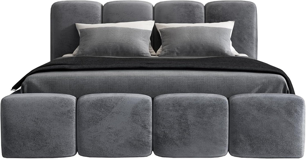 Cama tapizada A&J MöbelLand 180x200 con arcón y somier – DONA, cama con colchón y espacio de almacenamiento en gris oscuro