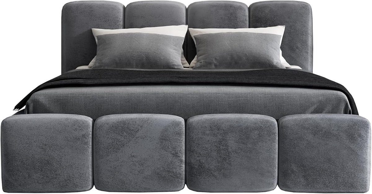 Cama tapizada A&J MöbelLand 180x200 con arcón y somier – DONA, cama con colchón y espacio de almacenamiento en gris oscuro