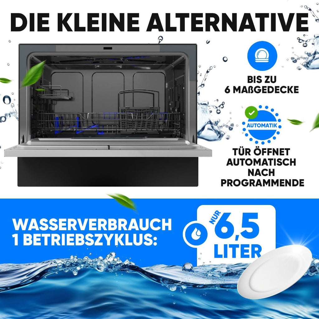 Minilavavajillas Bomann con conexión de agua | incl. manguera | Lavavajillas de sobremesa silencioso | Mini lavavajillas para cocinas pequeñas/camping | Lavavajillas pequeño con protección contra desbordamiento | TSG 7405 negro