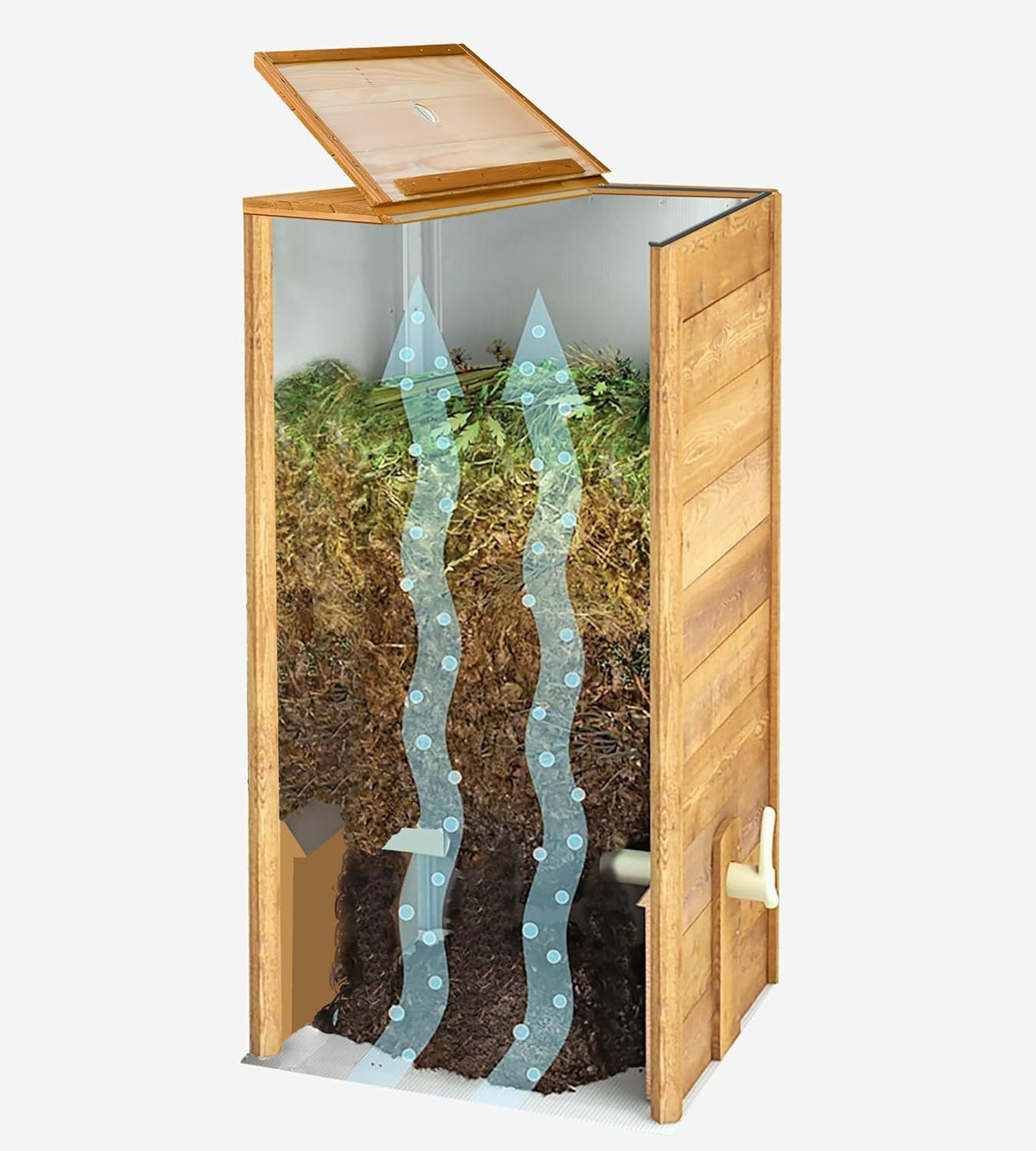 Compostador de madera a prueba de ratas con tapa, protección contra plagas, rejilla de ventilación y base, técnica deslizante para compostaje sin malos olores, sin necesidad de volteo, 340 L