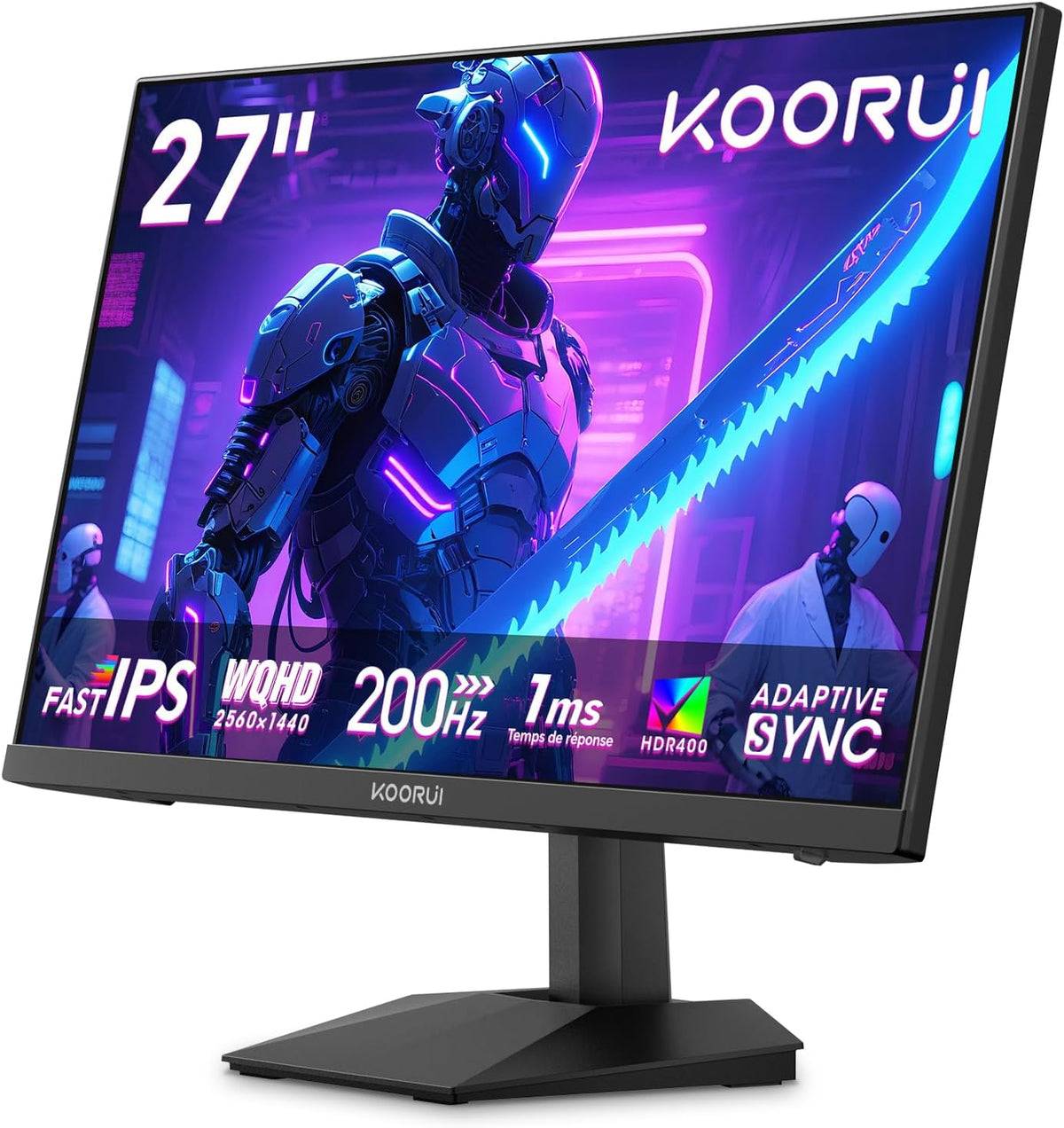 Monitor Gamer KOORUI G2721P de 27 pulgadas - Pantalla gaming QHD 1440P IPS de 200 Hz, 1 ms, HDR400, Adaptive Sync, compatible con VESA 75x75 mm, HDMI 2.0/DP 1.4