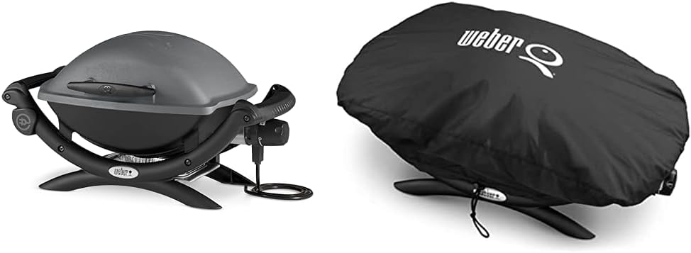 Barbacoa eléctrica Weber Q1400, superficie de cocción de 43 x 32 cm, barbacoa portátil, rejilla de cocción de hierro fundido vitrificado dividida en 2, tapa y cuerpo de aluminio fundido - Gris oscuro (52020079)