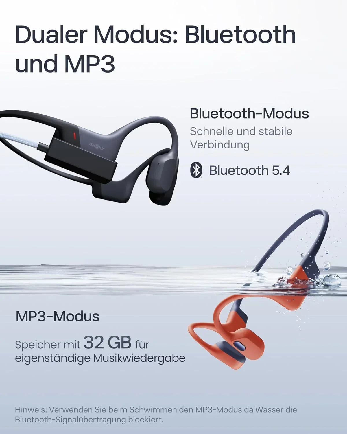 Auriculares de natación de conducción ósea OpenSwim Pro S711 IP68 32GB MP3 Bluetooth 5.4 9h carga inalámbrica gris
