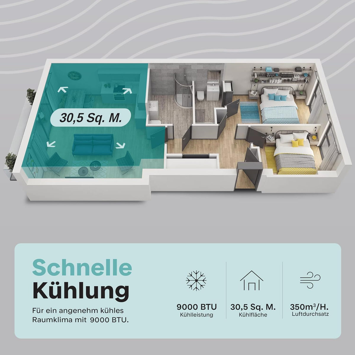 SereneLife Mobile Klimaanlage 9000BTU mit Abluftschlauch, 4-in-1 Klimagerät mit WLAN, Kühlen, Heizen Ventilator und Entfeuchter, bis 31 m², 24h Timer, 55dB, Inkl. Fensterkit, für Zuhause, Büro