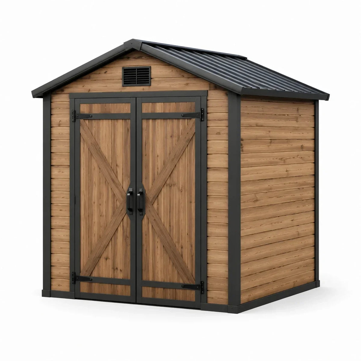 Cobertizo de jardín con aspecto de madera y estructura metálica 200x150x210 cm marrón/antracita