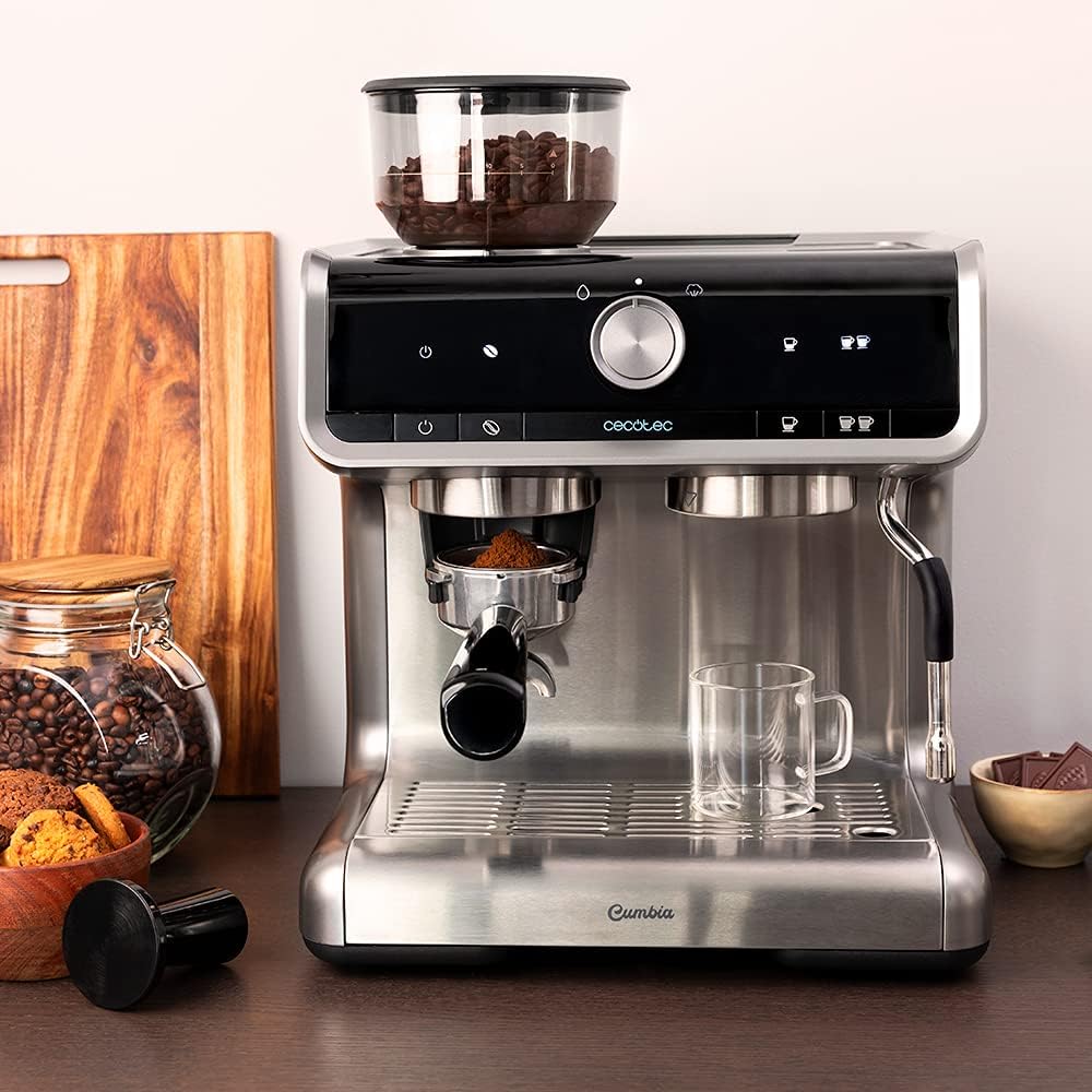 Cecotec Ekspres do kawy z podwójnym wyjściem Power Espresso 20 Barista Cream. 1550 W, 20 prętów, zbiornik na ziarna kawy 250g, młynek z 30 poziomami mielenia, termoblok, zbiornik na wodę 2.5 L