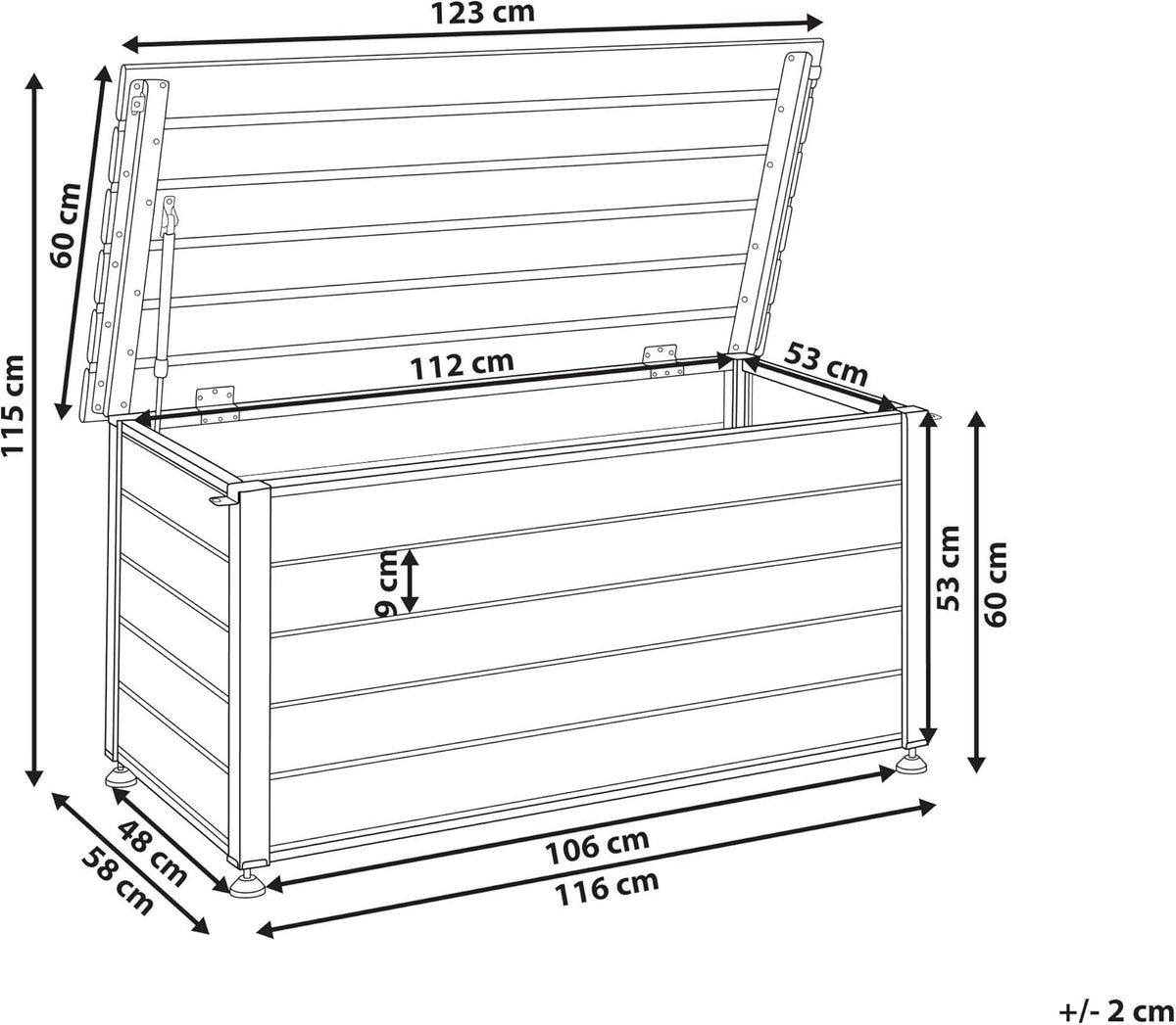 Baúl de jardín Beliani 330L aluminio blanco impermeable, arcón para cojines, caja de almacenaje Campalto