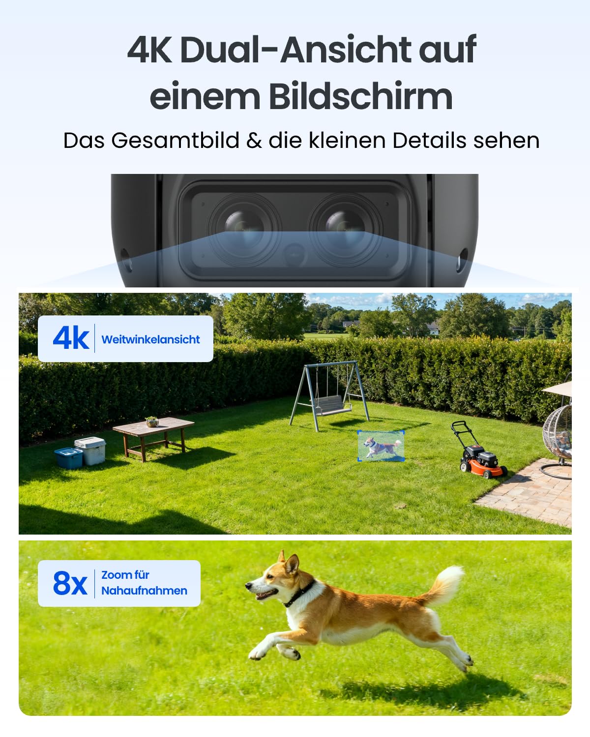 Cámara de seguridad Reolink 4K PTZ para exteriores, batería, seguimiento automático, lente dual, WiFi 6, visión nocturna a color de 30 m, IA, TrackMix, solar