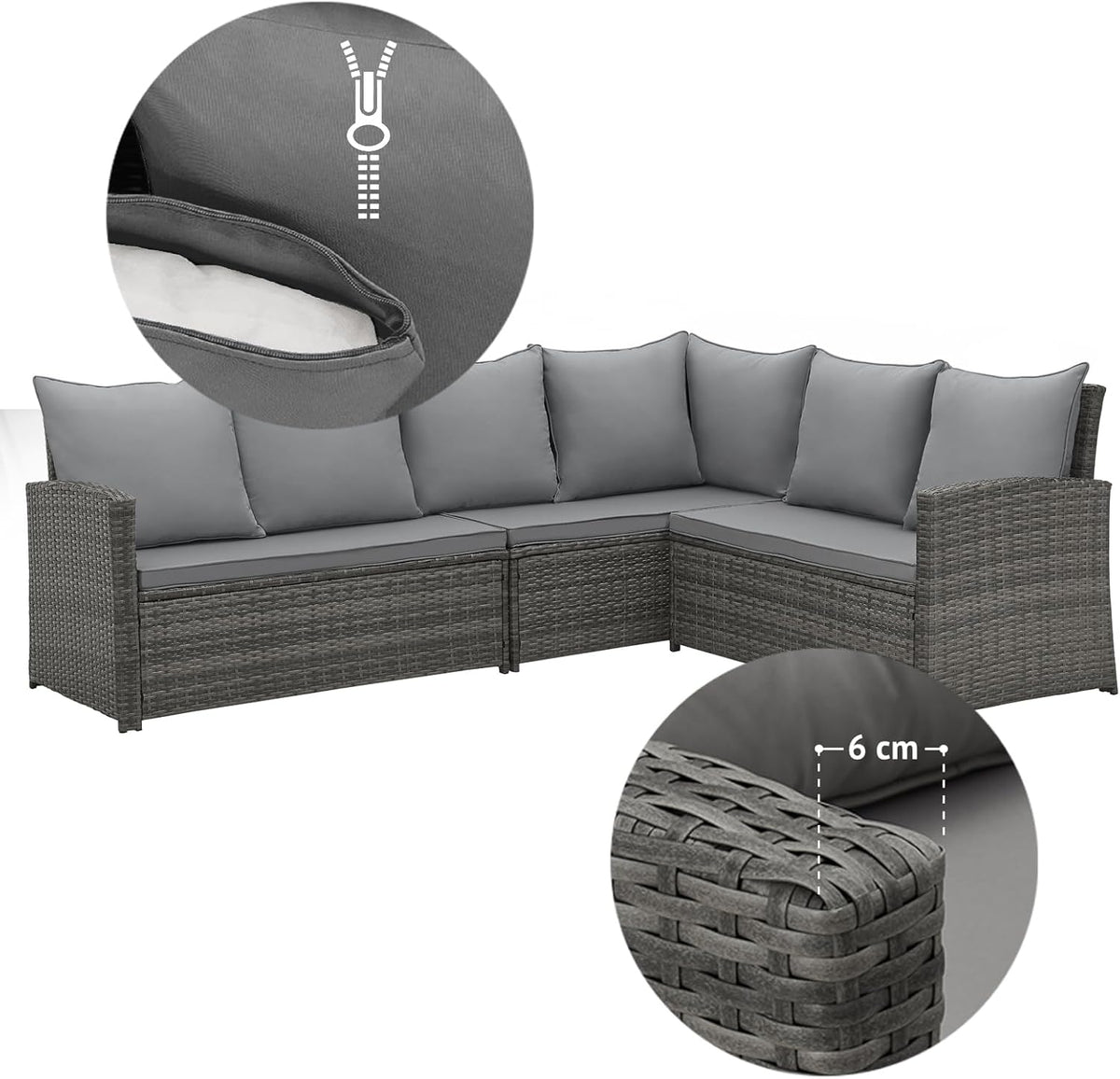 Conjunto de salón para jardín SVITA Monroe, muebles de salón de ratán sintético, grupo de asientos, gris