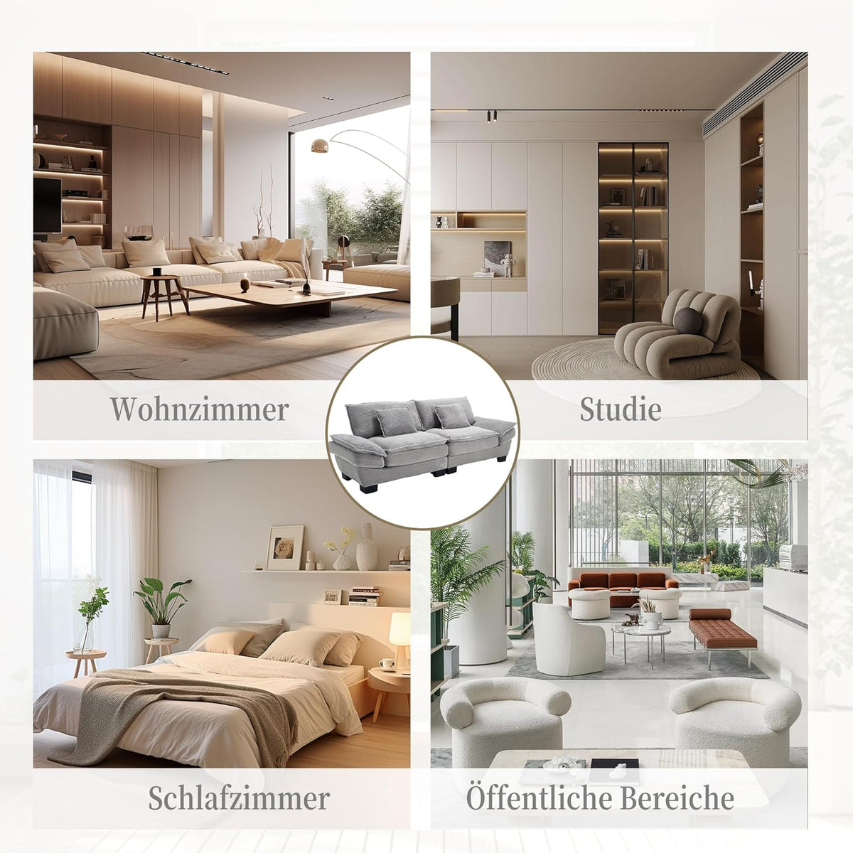 Sofá de 3 plazas, sofá con reposabrazos, cojines decorativos, sofá tapizado con funda de pana, acolchado grueso, sofá lounge, capacidad de carga hasta 450 kg, para sala de estar, dormitorio, 224x81x81cm (gris claro)