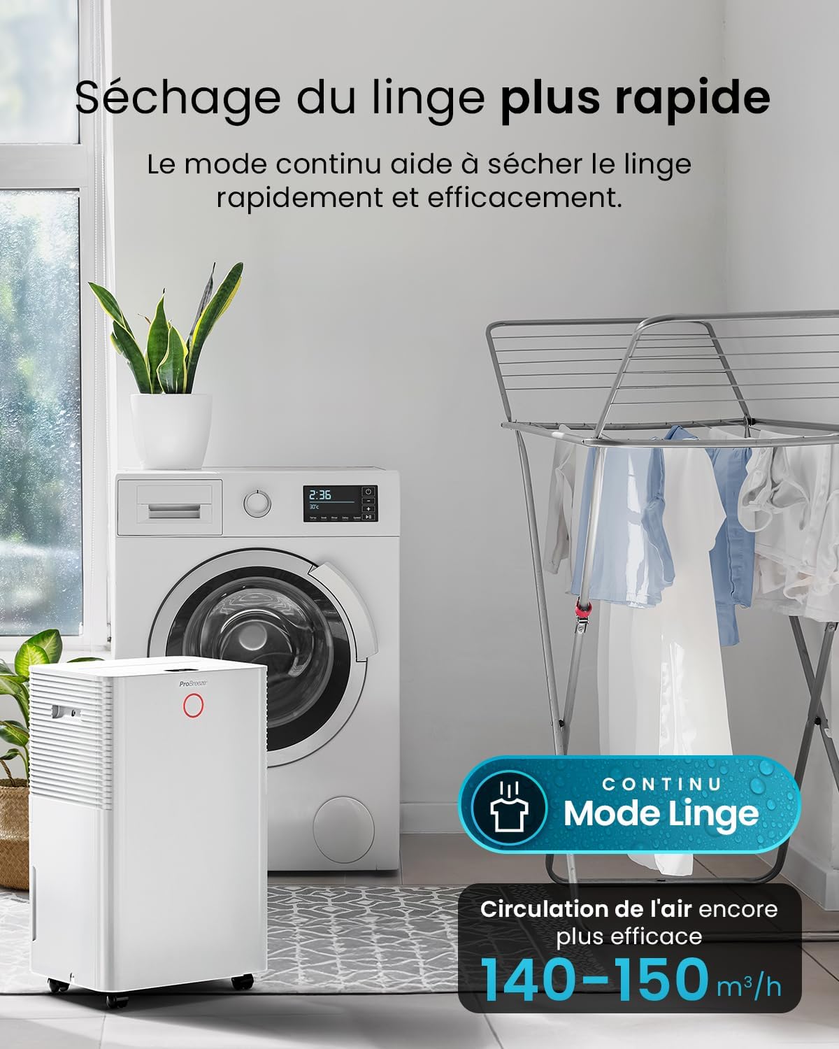 Deshumidificador de compresor inteligente Pro Breeze OmniDry 20L/día con depósito de agua de 4L, secado de ropa y sensor de humedad automático - Absorbedor de humedad, contra moho y condensación