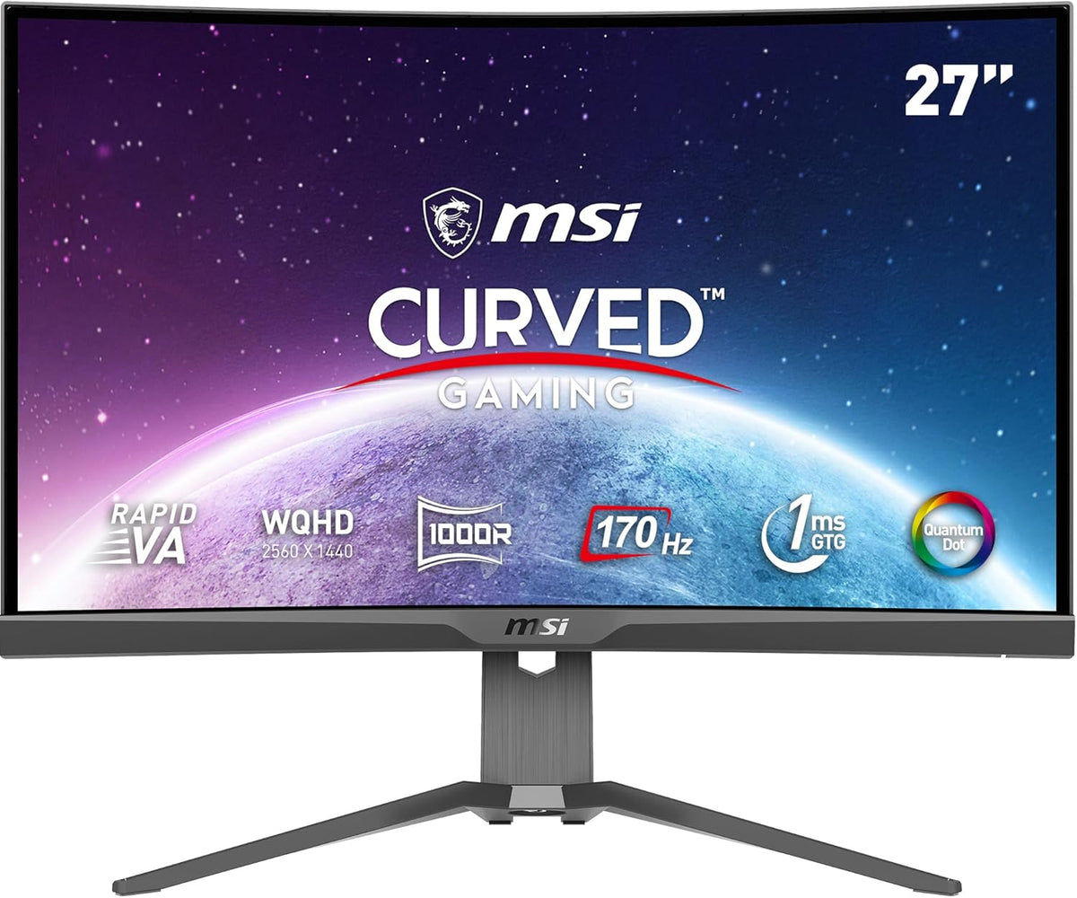 Monitor Gaming curvo MSI MAG 275CQRF-QD de 27" WQHD - Panel Rapid VA 1000R, 2560x1440, 16:9, 170Hz / 1ms, FreeSync Premium, HDR Ready, soporte ajustable - HDMI 2.0b, DisplayPort 1.2a, USB Type-C, USB 2.0