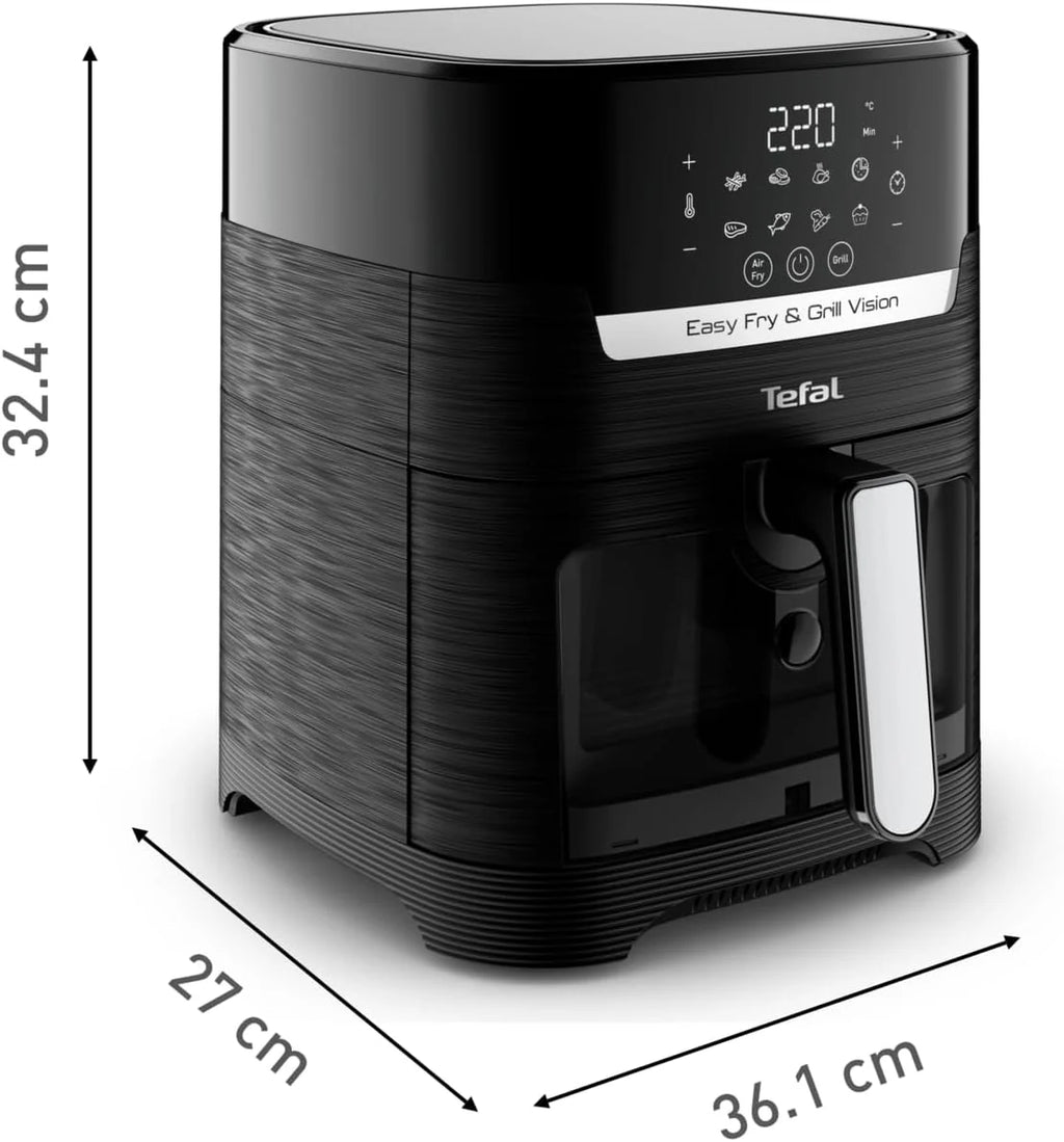 TEFAL EY5068 Easy Fry&Grill Vision Frytkownica beztłuszczowa na gorące powietrze, 4,2 l, grill, technologia Extra Crisp, energooszczędna, ekran dotykowy, 8 programów automatycznych, aplikacja, czarny