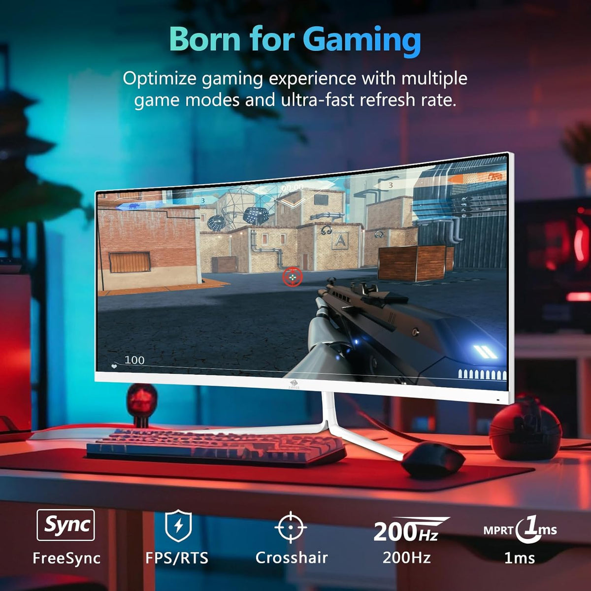 Monitor Gamer Curvo Z-Edge Blanco 30'' 200Hz, 1ms, 2560x1080, FreeSync, Monitor Gaming Blanco Ultra ancho 21:9, Inclinación Ajustable, 1500R, 2×HDMI2.0 & 2×DP1.4, RGB, VESA 75*75mm (Cable DP incluido)