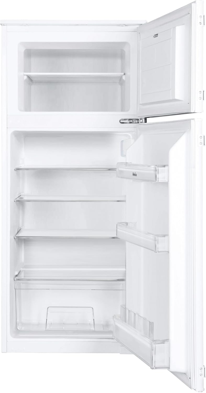 Frigorífico combi integrable Amica de doble puerta con congelador superior para nicho de 122 cm, sistema de puerta deslizante, compresor Inverter, control electrónico, alarma de puerta abierta