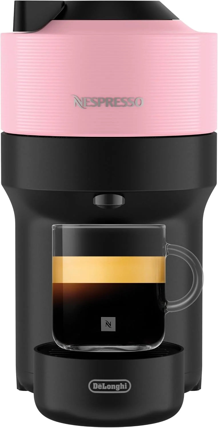 Nespresso De'Longhi Vertuo Pop ENV90.P, ekspres do kawy na kapsułki, funkcja Cold Brew, 4 rozmiary filiżanek, łączność Bluetooth i Wi-Fi, 1 filiżanka do kawy z pakietem powitalnym, różowy