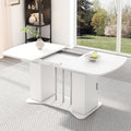 Mesa de comedor extensible moderna Bladez con espacio de almacenamiento, 120-160 cm x 80 cm, MDF en blanco, patas de metal plateado, mesa de cocina multifuncional para 4-8 personas, mesa de comedor