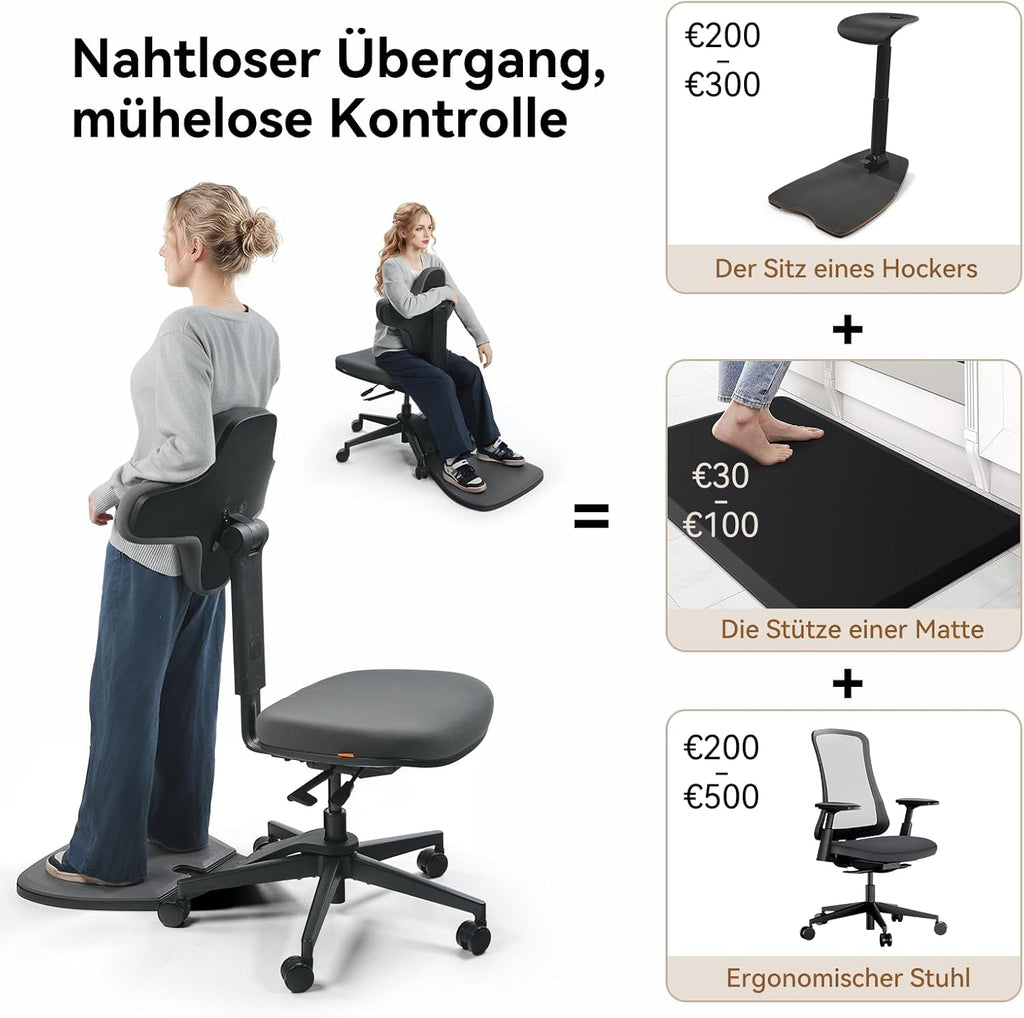 Newtral Stehpult-Stuhl, Standing Mate-Sitz für Sitz-Steh-Wechsel, ergonomischer Anlehn-Hocker mit Anti-Ermüdungsmatte, Stehpult-Hocker, Pferdesattel-Stuhl, höhenverstellbarer Homeoffice-Haltungssitz