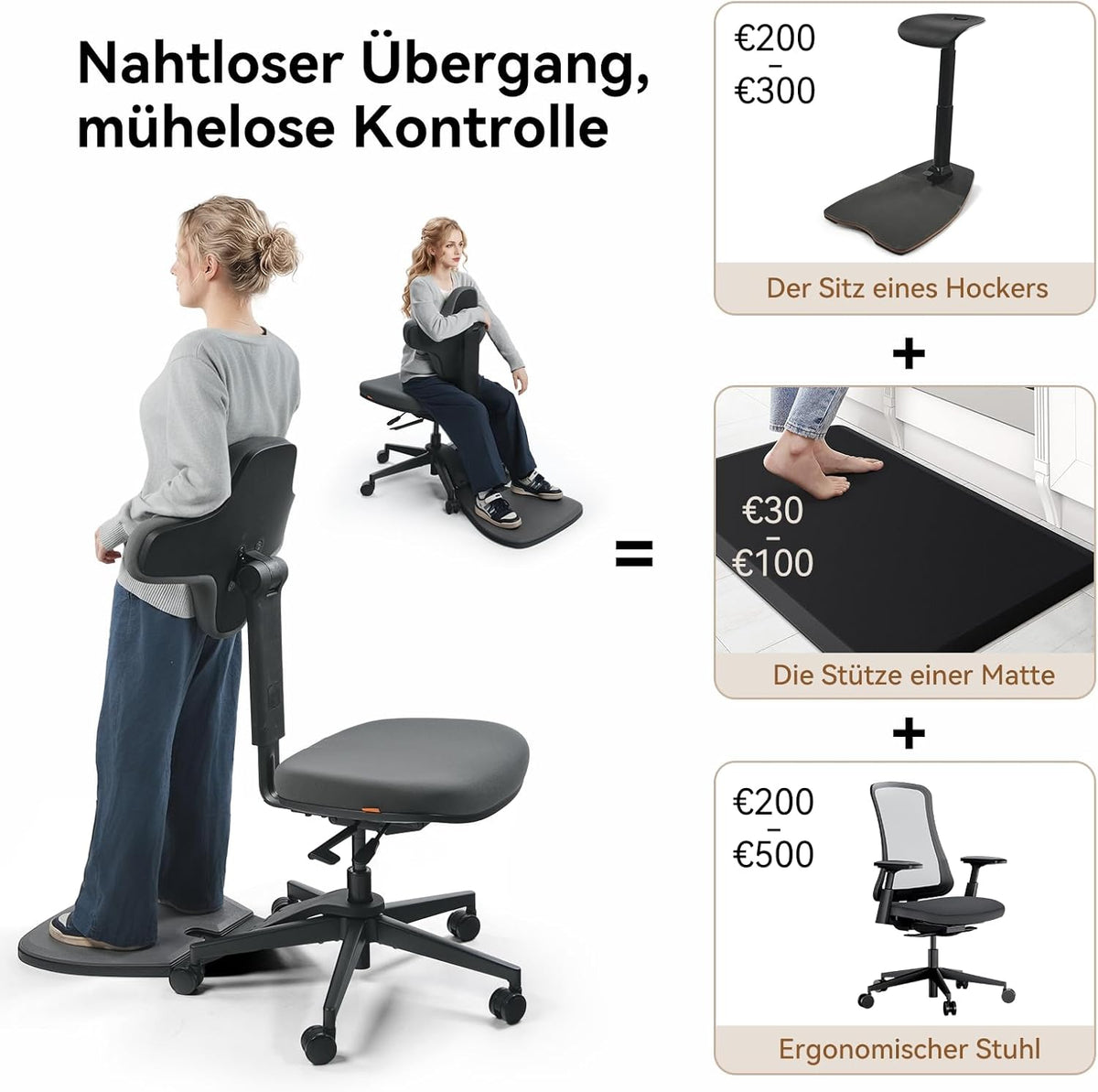 Newtral Stehpult-Stuhl, Standing Mate-Sitz für Sitz-Steh-Wechsel, ergonomischer Anlehn-Hocker mit Anti-Ermüdungsmatte, Stehpult-Hocker, Pferdesattel-Stuhl, höhenverstellbarer Homeoffice-Haltungssitz