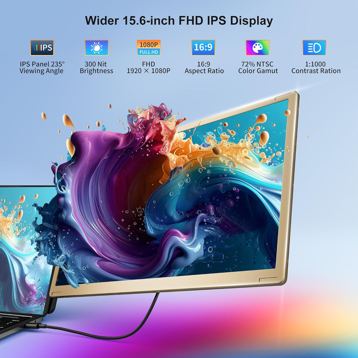 Extensión de pantalla para portátil de 15,6", pantalla portátil 1080P FHD, triple pantalla para PC con tipo C/USB/MINI HDMI, pantalla giratoria para portátil, conectar y usar para Windows, Mac, Chrome