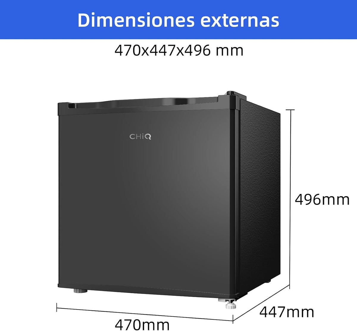 CHIQ Minibar, capacidad 46L, compresor incorporado, botellero y compartimento congelador, control de temperatura regulable, bajo nivel de ruido, puerta reversible, color negro