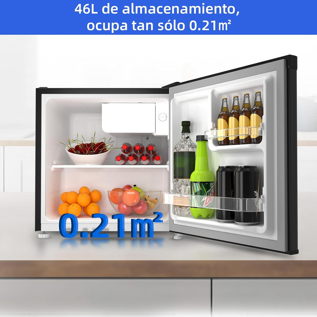 CHIQ Minibar, capacidad 46L, compresor incorporado, botellero y compartimento congelador, control de temperatura regulable, bajo nivel de ruido, puerta reversible, color negro